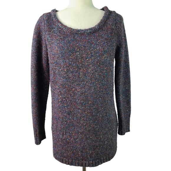 Boston Proper Blue Yellow Red Fleck Chunky Scoop Neck Tunic Sweater Small - Picture 1 of 5